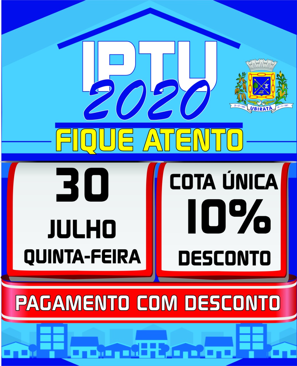IPTU 2020: prazo para pagamento com 10% de desconto termina no dia 30 de julho (quinta-feira)
