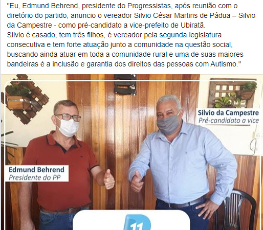 Vereador se coloca como pré-candidato a vice-prefeito de Ubiratã
