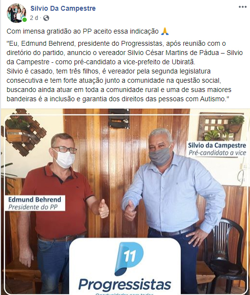 Vereador se coloca como pré-candidato a vice-prefeito de Ubiratã