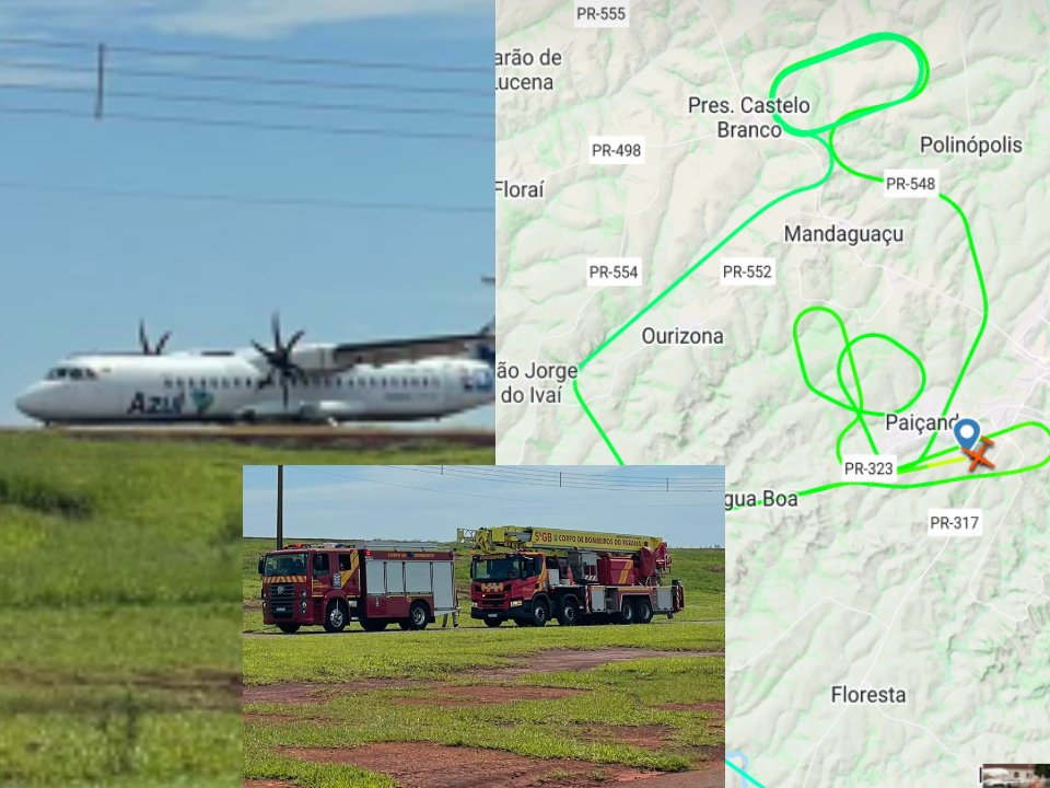 MARINGÁ: Avião com 68 passageiros aterrissa com quase 1 hora de atraso após enfrentar problemas no trem de pouso