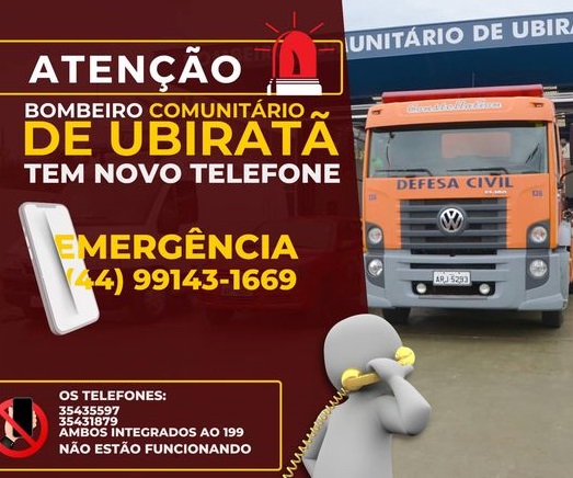 Defesa Civil de Ubiratã conta com novo número oficial para contato: (44) 99143-1669