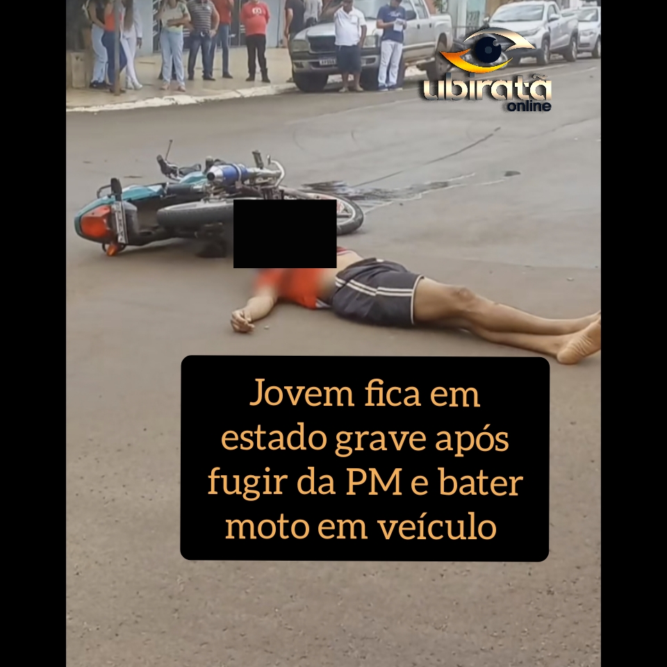 Jovem fica gravemente ferido após fugir da PM e bater moto em veículo