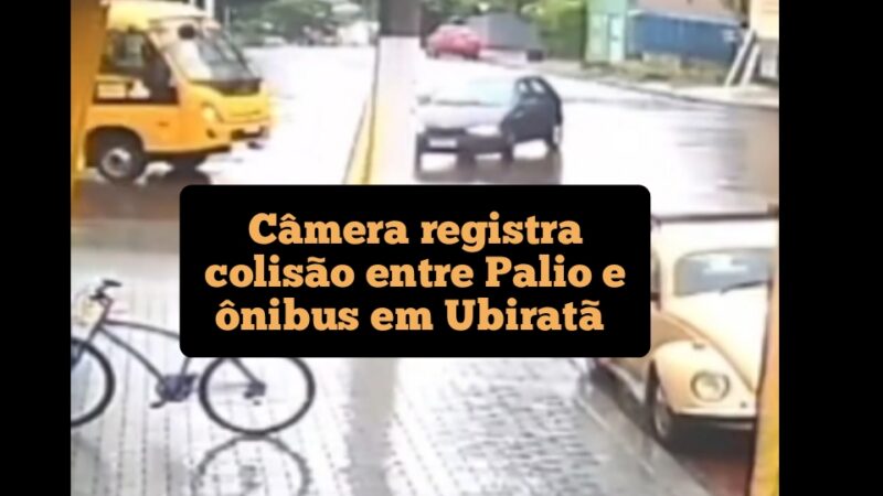 Câmera registra colisão entre Palio e ônibus em Ubiratã