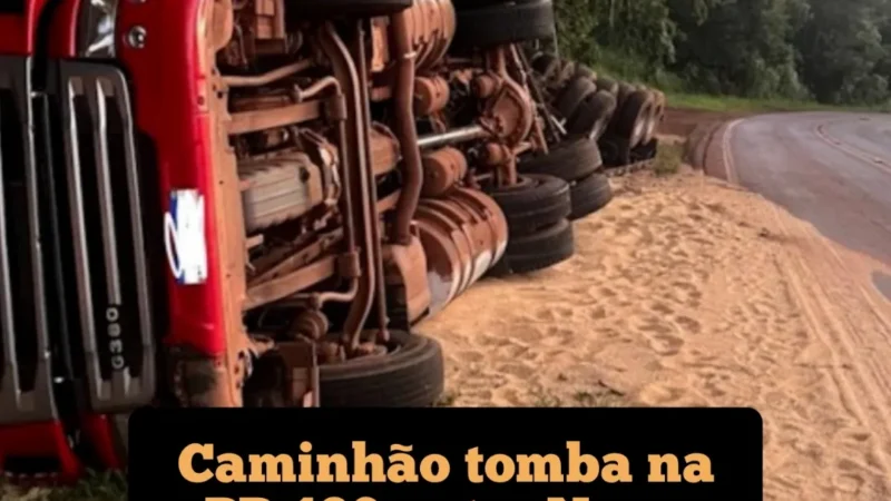 Caminhão tomba na PR 180 entre Nova Aurora e Cafelândia