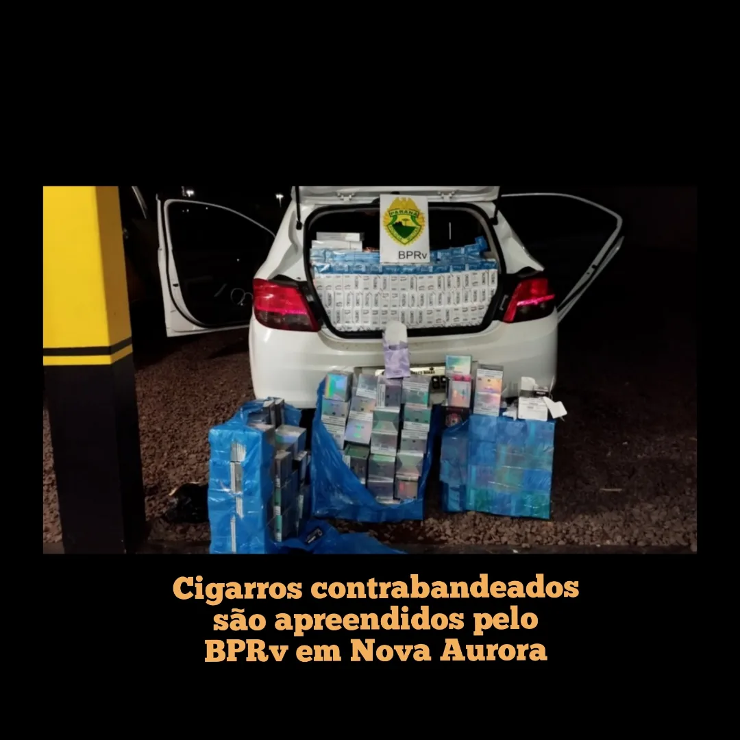 Carro carregado com cigarros contrabandeados é apreendido pelo BPRv em Nova Aurora