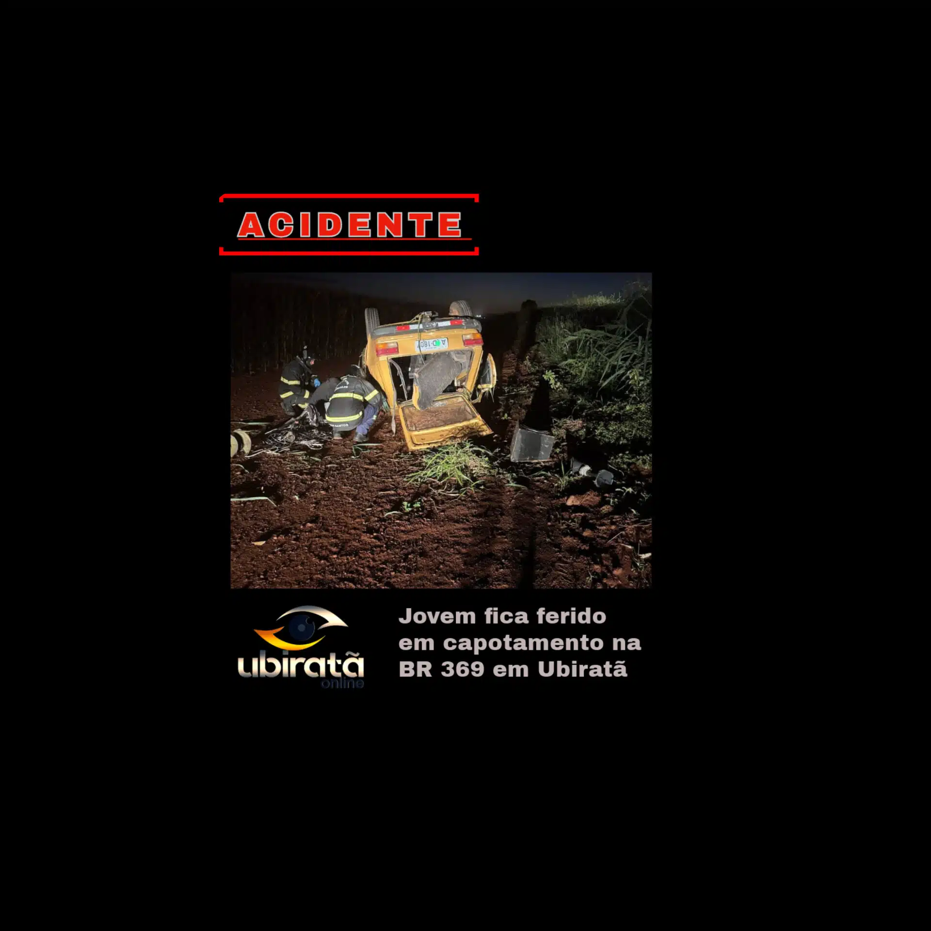 Jovem fica ferido em acidente na BR 369 em Ubiratã