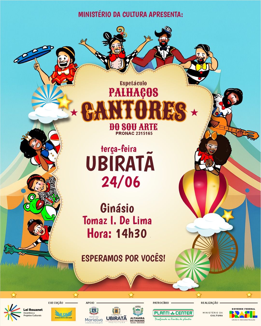 Gratuito: Ubiratã recebe, nesta terça-feira, “Palhaços Cantores do Sou Arte”