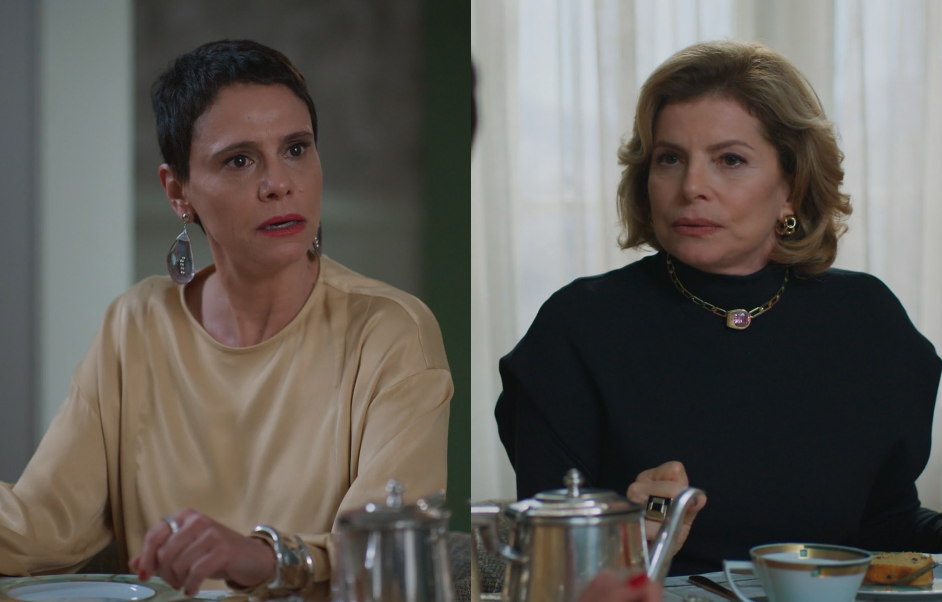 Odete conta à família sobre noivado com César, em Vale Tudo