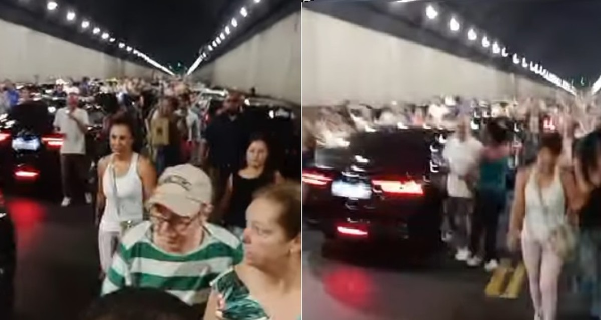 Carro pega fogo no Túnel Rebouças; motoristas e passageiros deixam via a pé