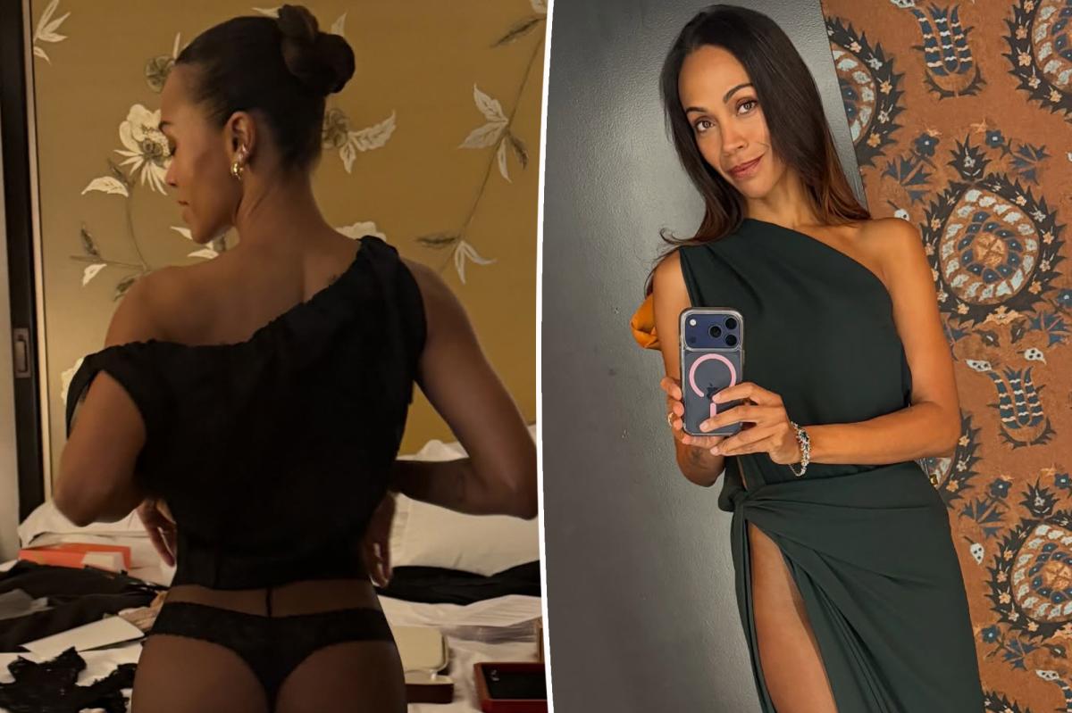 Zoe Saldaña shares Christmas snap in a thong in honor of ‘giving season’