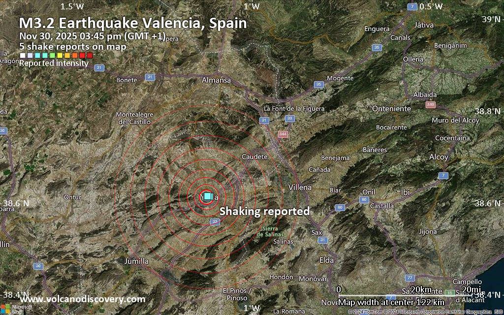 Seismic-like Event, Possible Earthquake, Reported About 10 Minutes ago Near Elda, Valencia, Spain