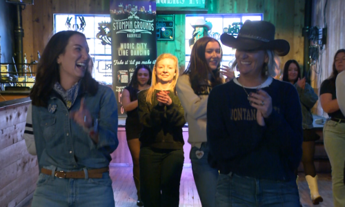 Molly Vigen, the First Lady of Bobcat Football line dancing to a Bobcat Victory | Bozeman
