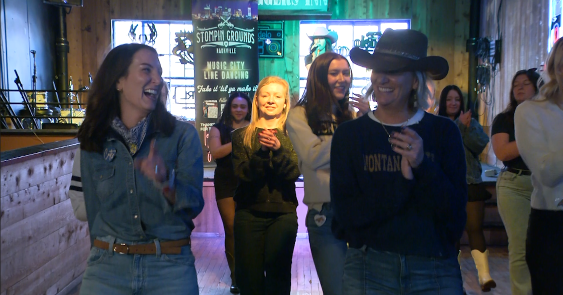 Molly Vigen, the First Lady of Bobcat Football line dancing to a Bobcat Victory | Bozeman