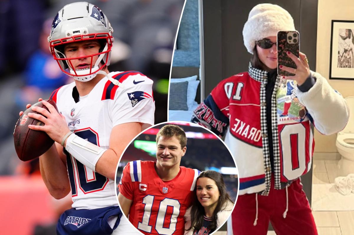 Drake Maye’s wife models custom Patriots look before AFC Championship