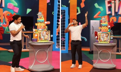 Lucas Guimarães comemora aniversário no palco do SBT