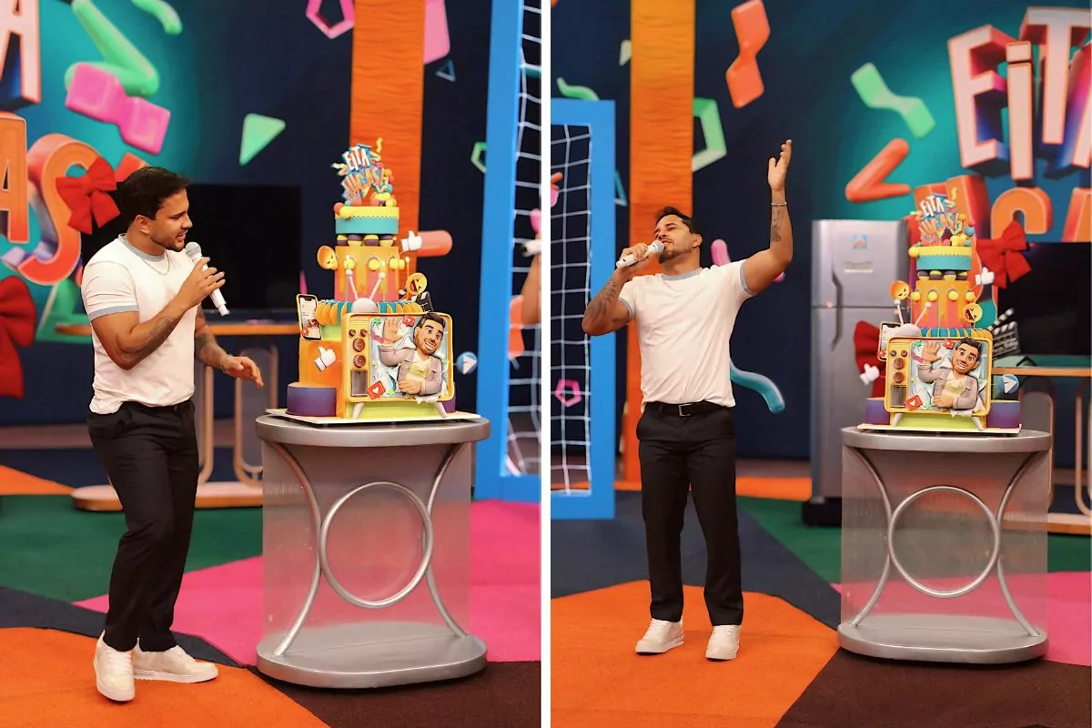 Lucas Guimarães comemora aniversário no palco do SBT
