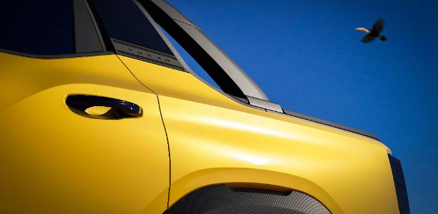 Teaser revela parte da lateral traseira da inédita VW Tukan, que deve ser mostrada por inteira no fim deste ano para estrear em 2027