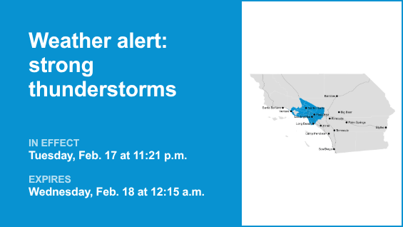 Weather alert issued for strong thunderstorms in 5 Freeway north of LA until early Wednesday – Orange County Register
