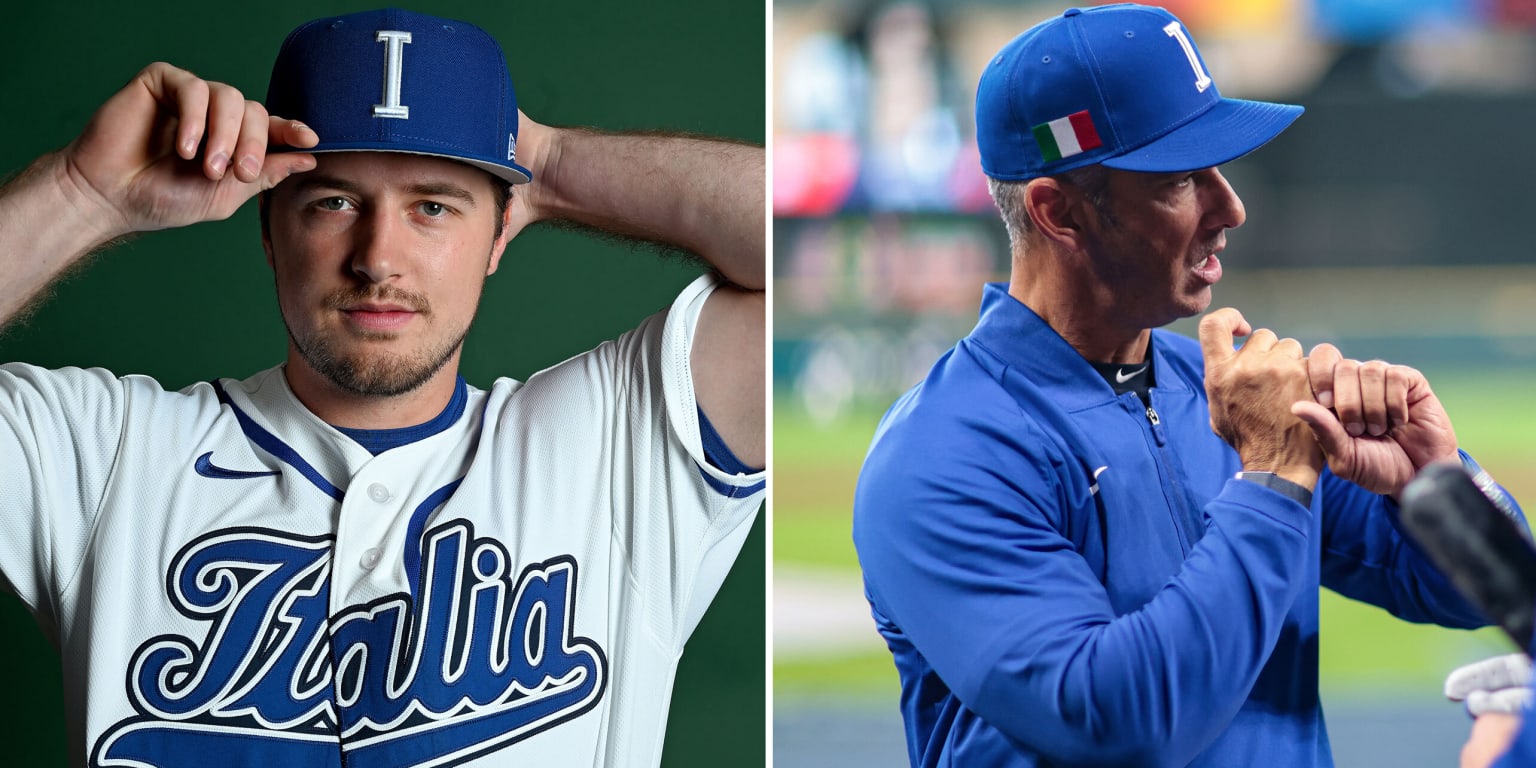 Kyle Teel learning from Jorge Posada on Team Italy