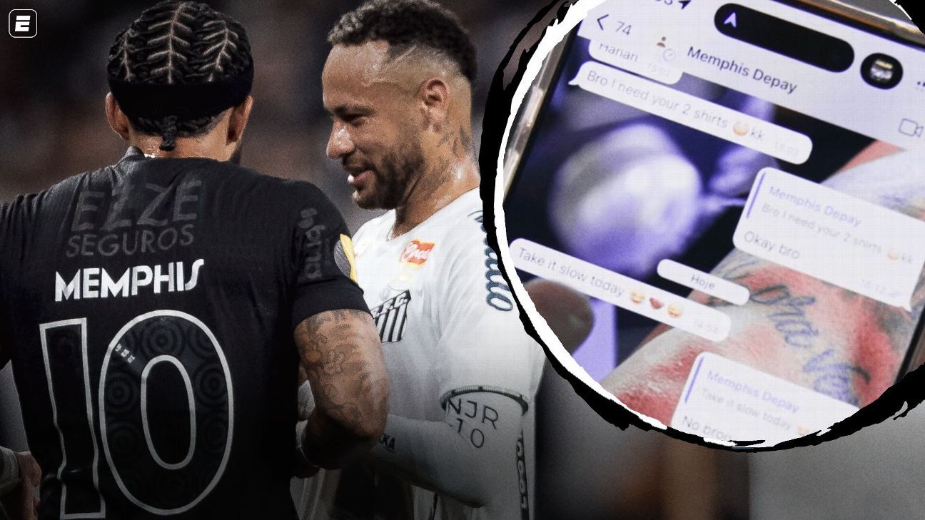 Neymar ‘vaza’ conversa com Memphis Depay antes de Santos x Corinthians e pedido: ‘Vai com calma’
