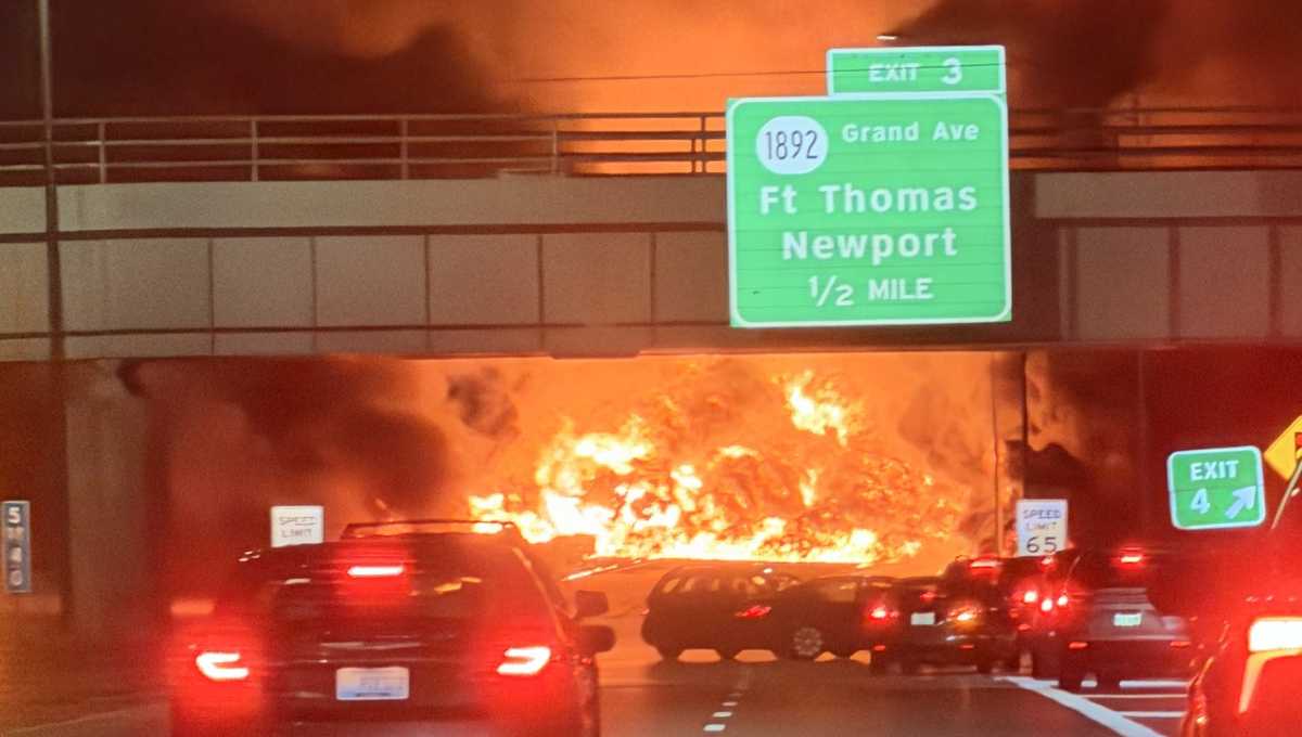 Tanker truck crash causes massive fire, explosion on I-471