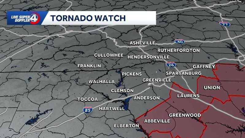 Tornado watch for Upstate counties in South Carolina