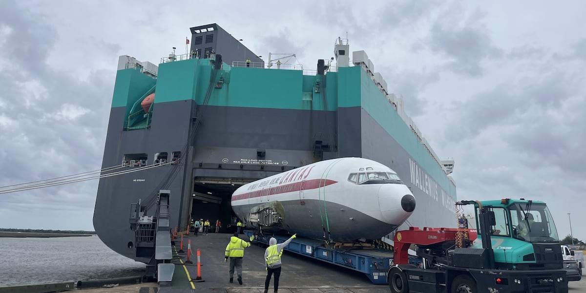 Boeing 707 owned by John Travolta, Frank Sinatra moves through Port of Brunswick