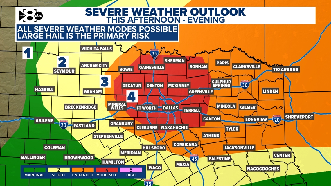 DFW Weather: Thunderstorms expected to develop this afternoon. Large hail is the primary risk.