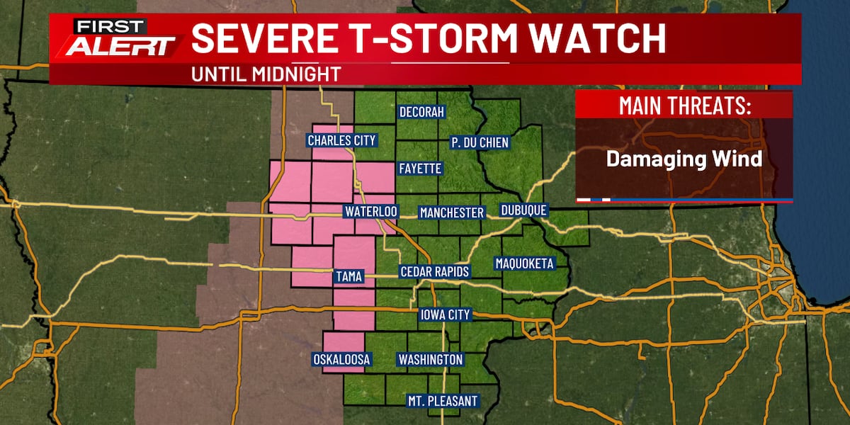 Storms moving in, watch issued