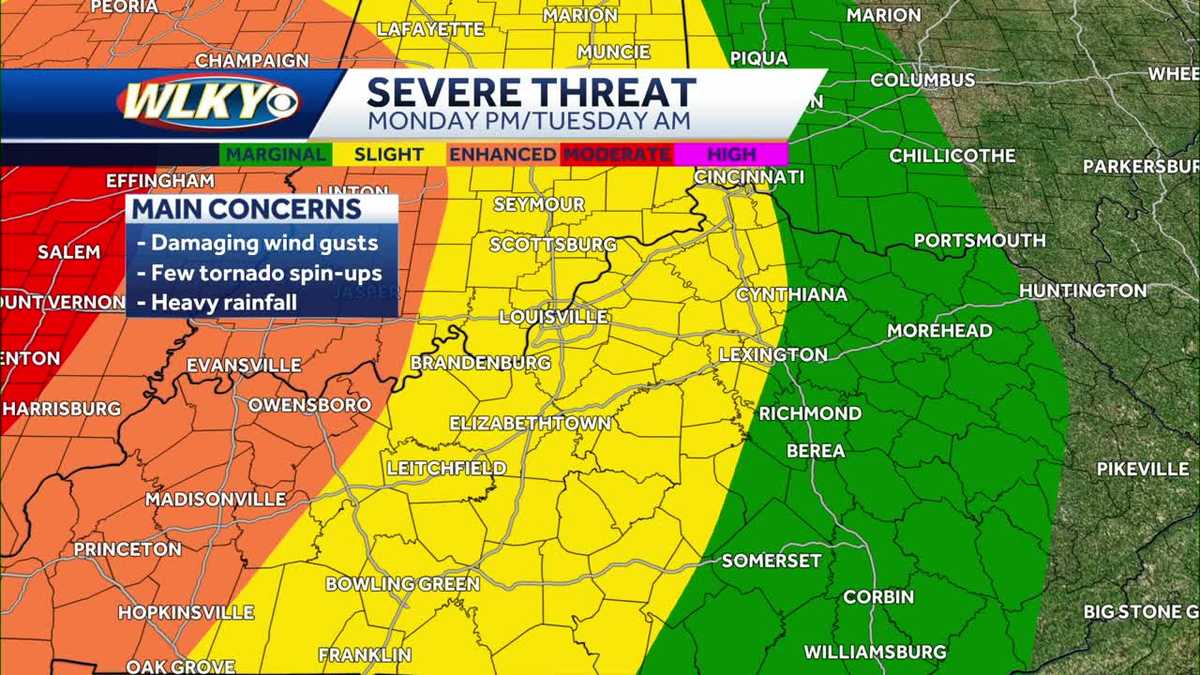 Strong to severe storms Monday and Tuesday