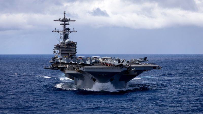 Third US aircraft carrier arrives in Middle East as Trump declines to give timeline on ending Iran war