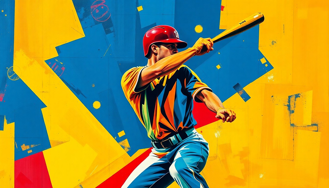 A cubist, geometric painting depicting a baseball player