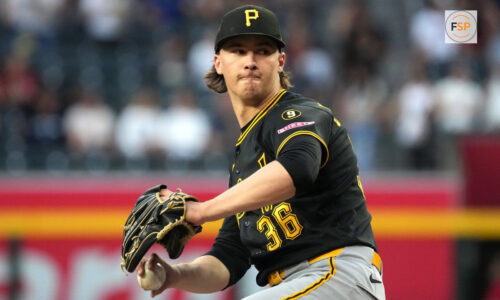 May 5, 2026; Phoenix, Arizona, USA; Pittsburgh Pirates pitcher Bubba Chandler (36) throws against the Arizona Diamondbacks in the first inning at Chase Field. Credit: Rick Scuteri-Imagn Images