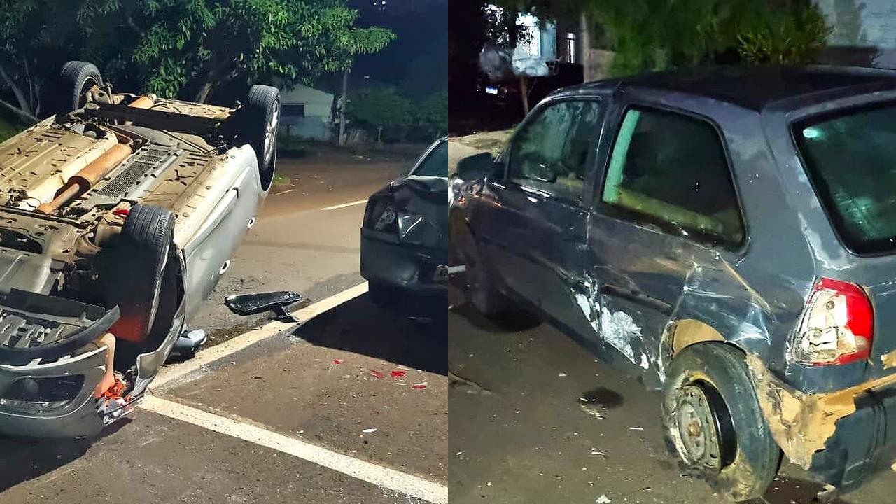 Acidente com capotamento é registrado na Rua Marechal Cândido Rondon região do bairro Canadá