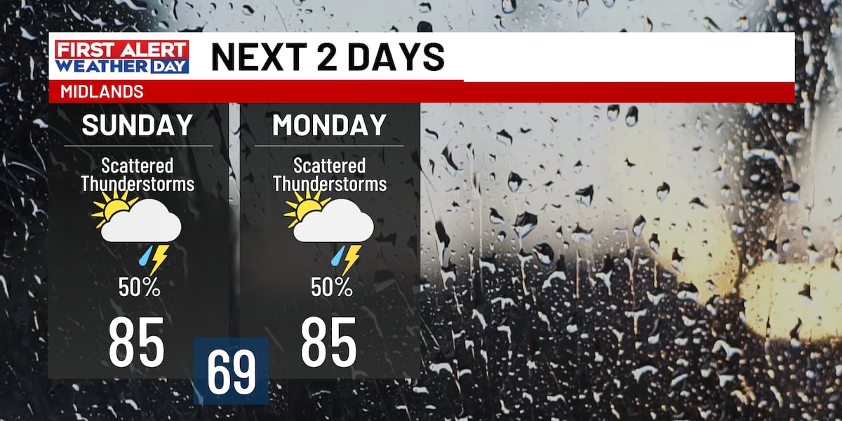 Additional showers, storms expected through the end of the holiday weekend