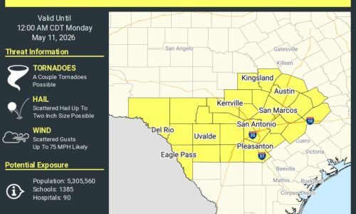 The highlighted area is under a severe thunderstorm watch until midnight Sunday night.