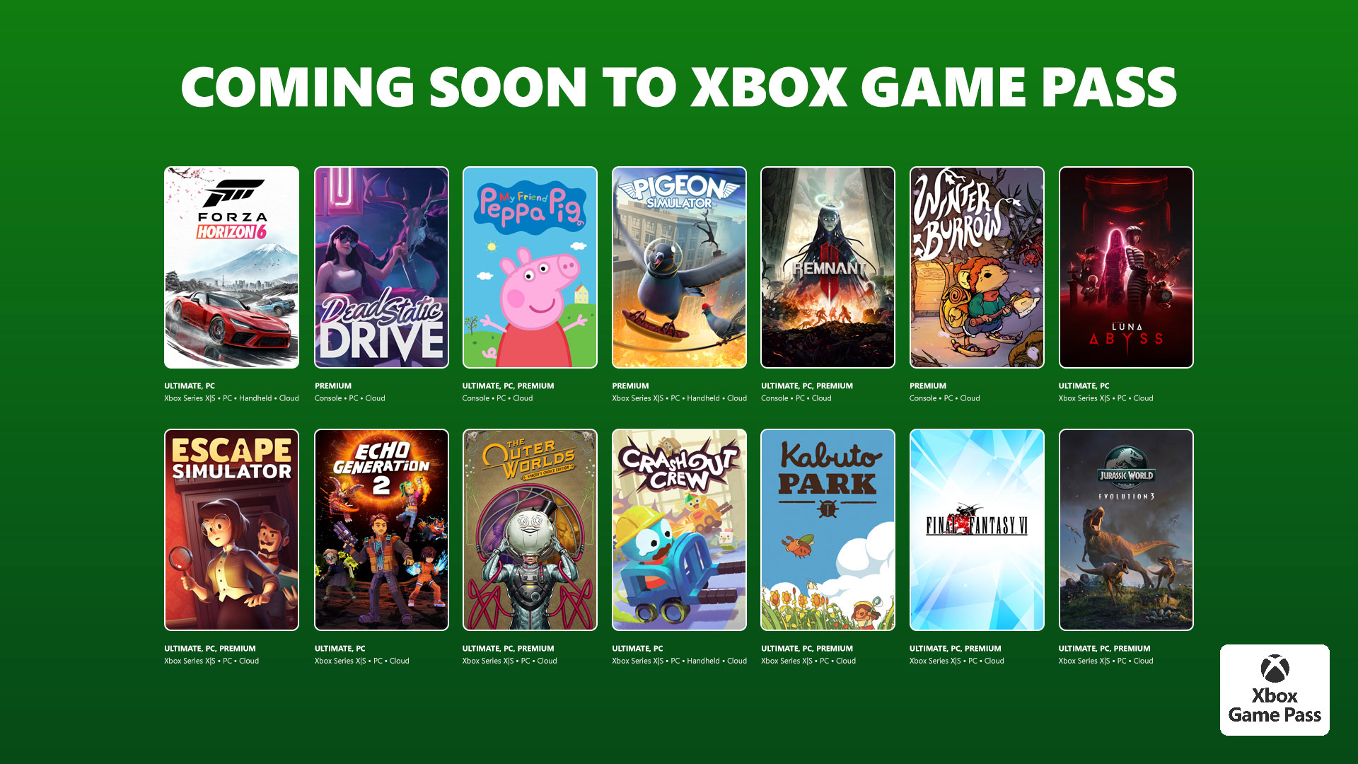Coming to XBOX Game Pass: Forza Horizon 6, Escape Simulator, Jurassic World Evolution 3, and More