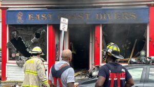 East Coast Divers fire in Brookline leaves worker, firefighter hurt – NBC Boston