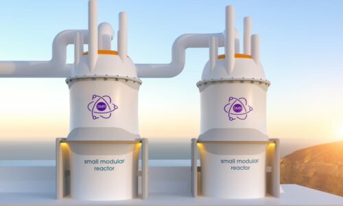 A rendering of two small modular reactors side by side.
