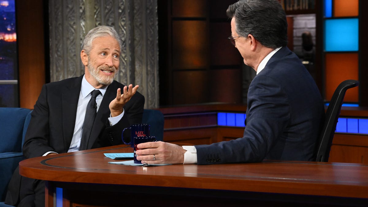 Jon Stewart slams CBS, reunites with Stephen Colbert on ‘Late Show’