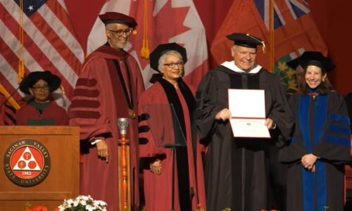 Ontario Premier Doug Ford talks tariffs, quotes Reagan in Michigan university grad speech