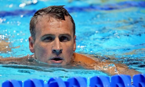 Jun 18, 2021; Omaha, Nebraska, USA; Ryan Lochte after the Men’s 200m Individual Medley Finals during the U.S. Olympic Team Trials Swimming competition at CHI Health Center Omaha. Mandatory Credit: Rob Schumacher-USA TODAY Sports