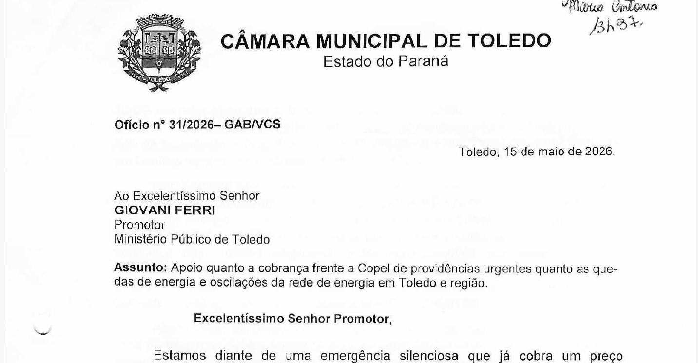 Sem solução da Copel, Chumbinho aciona o Ministério Público para cobrar providências sobre as constantes quedas de energia. – Gazeta de Toledo