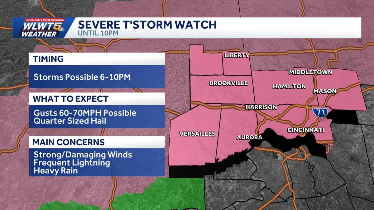 Severe thunderstorm watch issued as storms move into Cincinnati